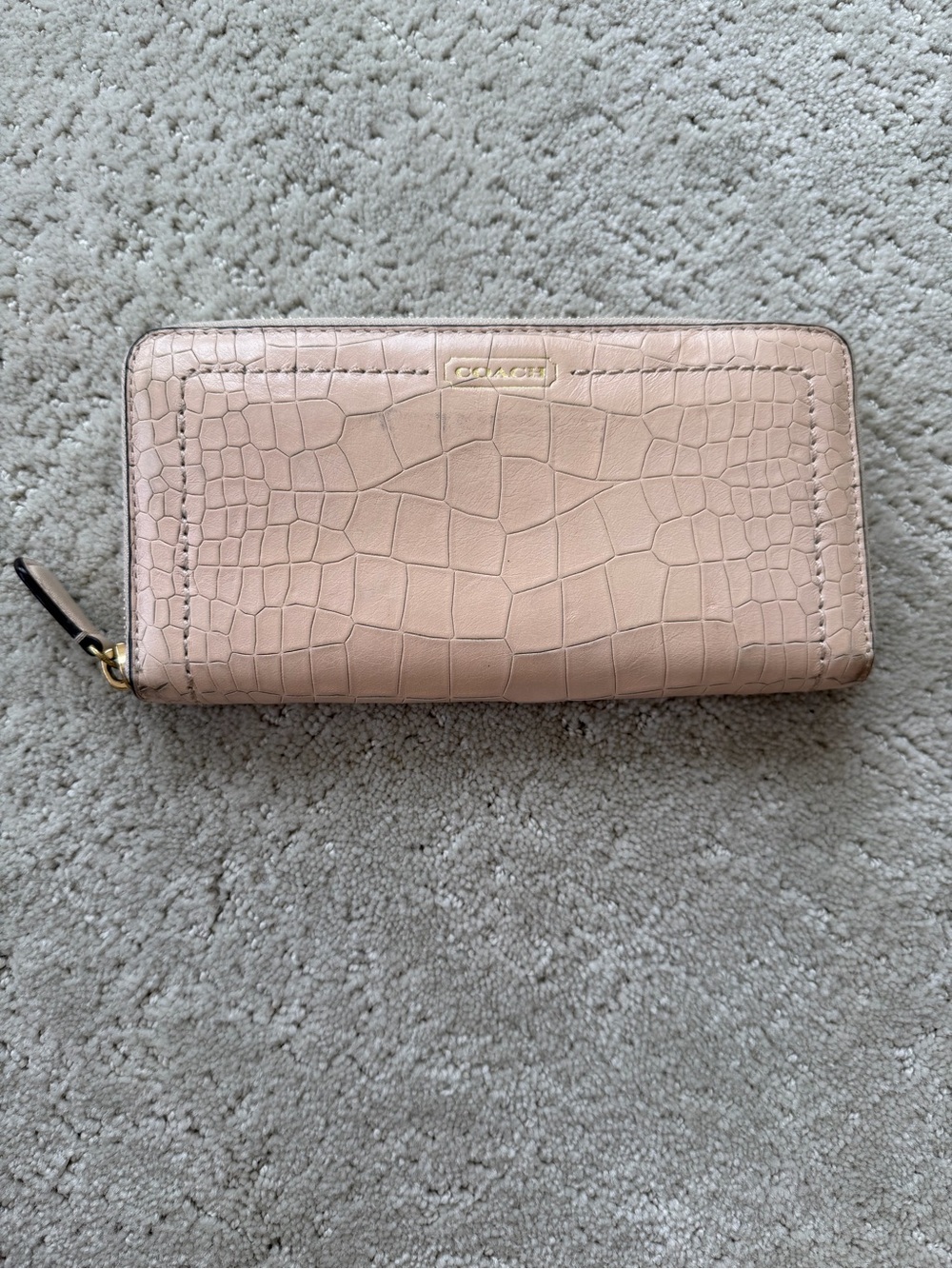 Auth- Coach Croc-Embossed Zip Around Wallet in Blush Pink